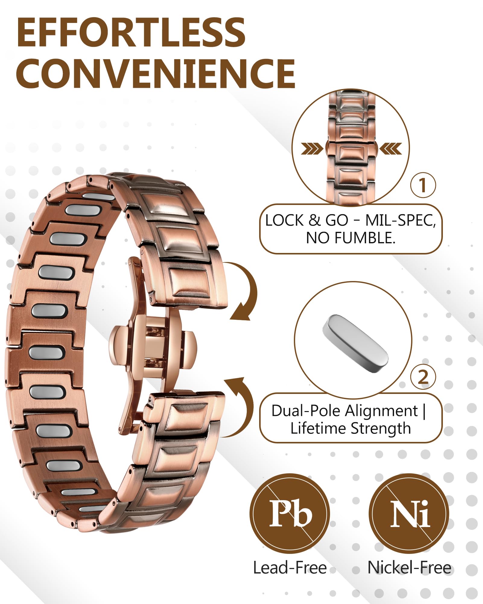 Feraco bracelet magnétique cuivre fermeture imperceptible: sécurité et praticité