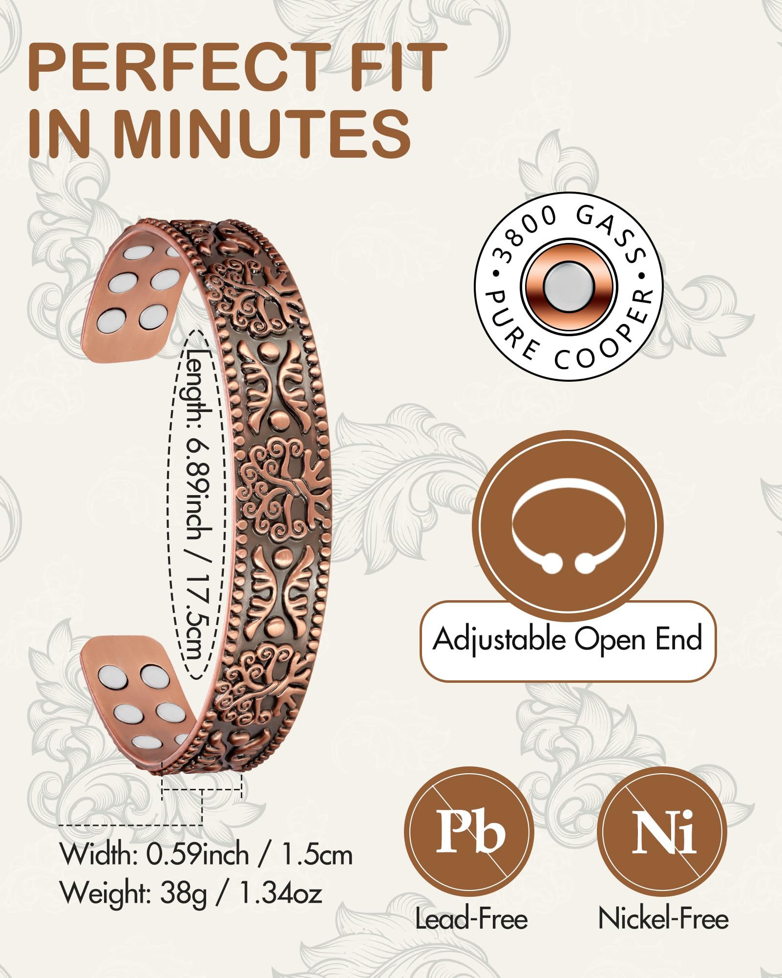 Finition lacquée protectrice du bracelet Feraco pour une brillance durable.