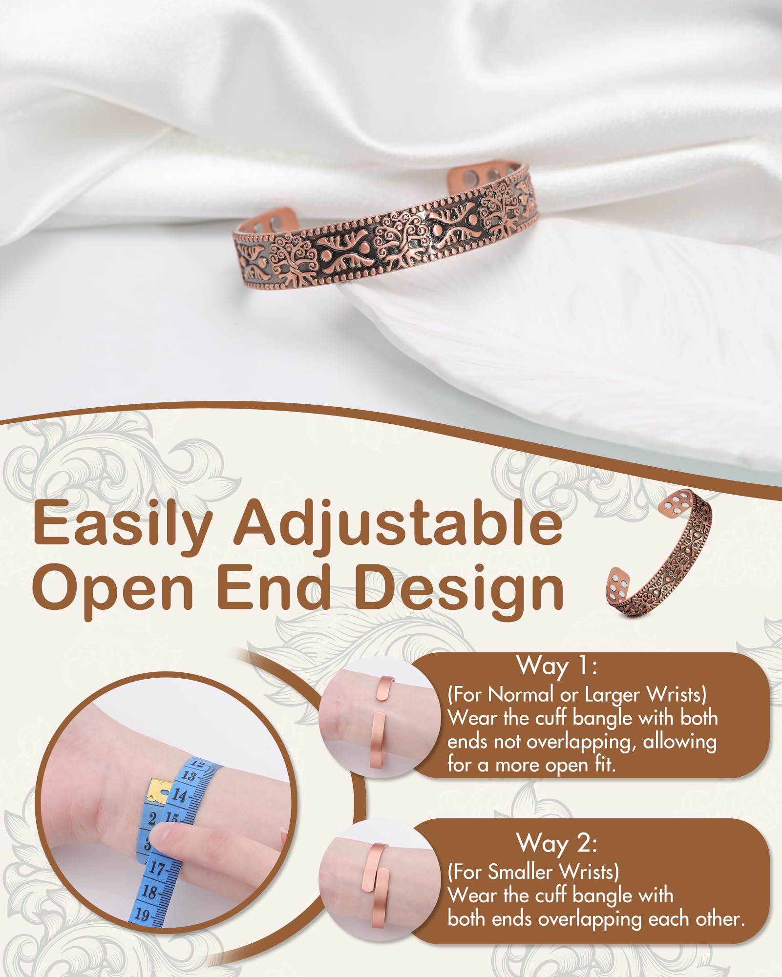 Longueur du bracelet Feraco de 17,5 cm pour la plupart des poignets.