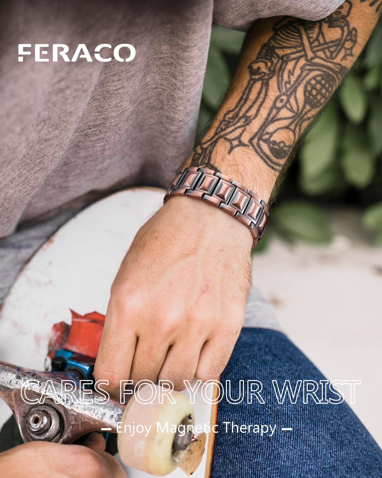Feraco bracelet magnétique cuivre motif classique: style élégant et durable