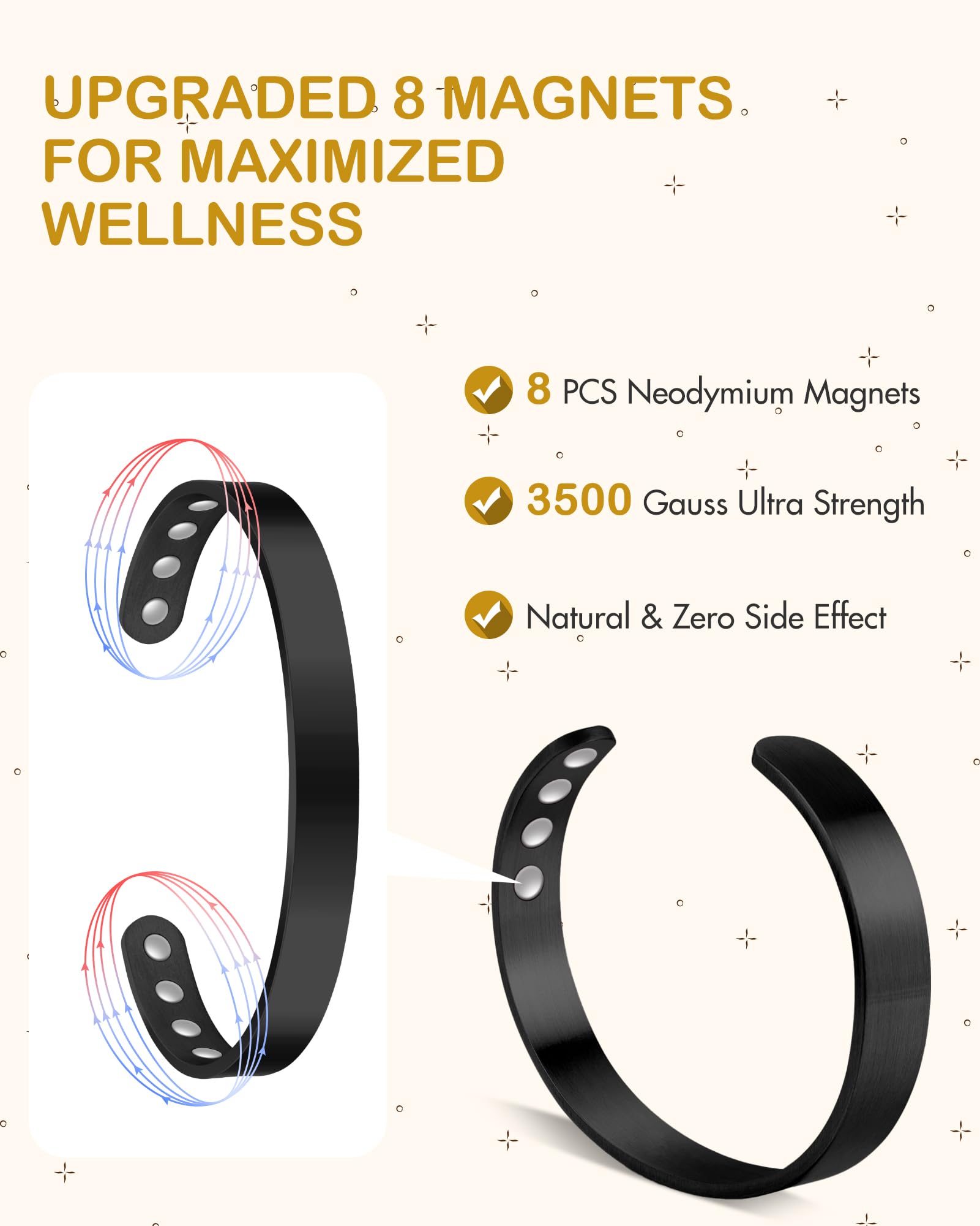 Feraco bracelet magnétique cuivre noir, style discret pour toutes les occasions.