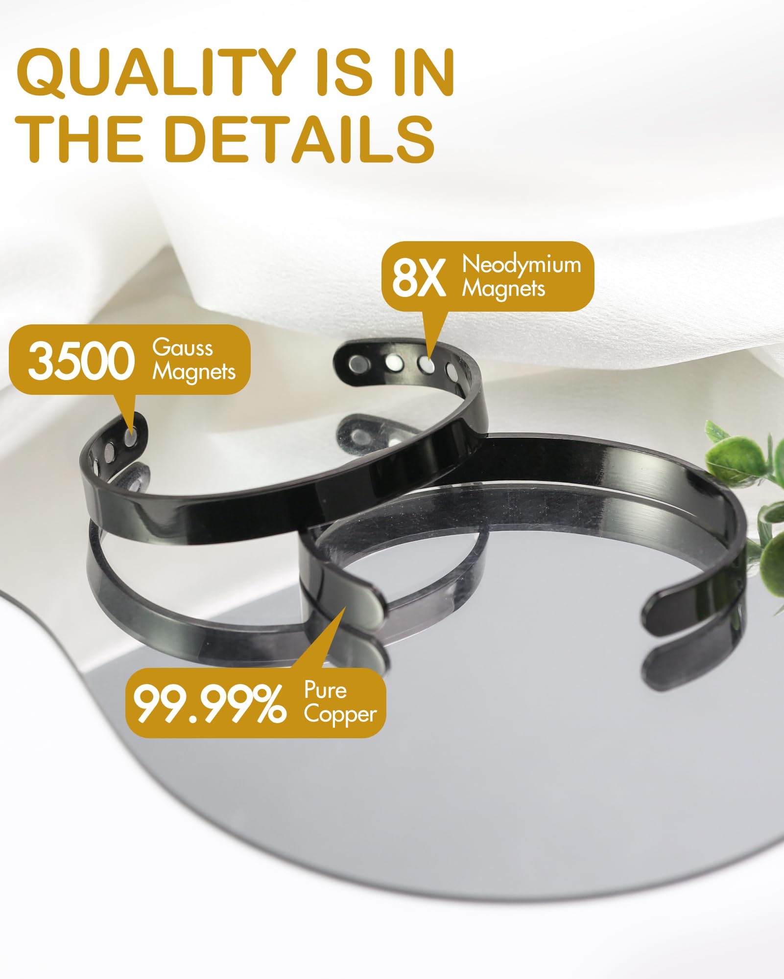 Feraco bracelet magnétique cuivre noir, coffret cadeau inclus.