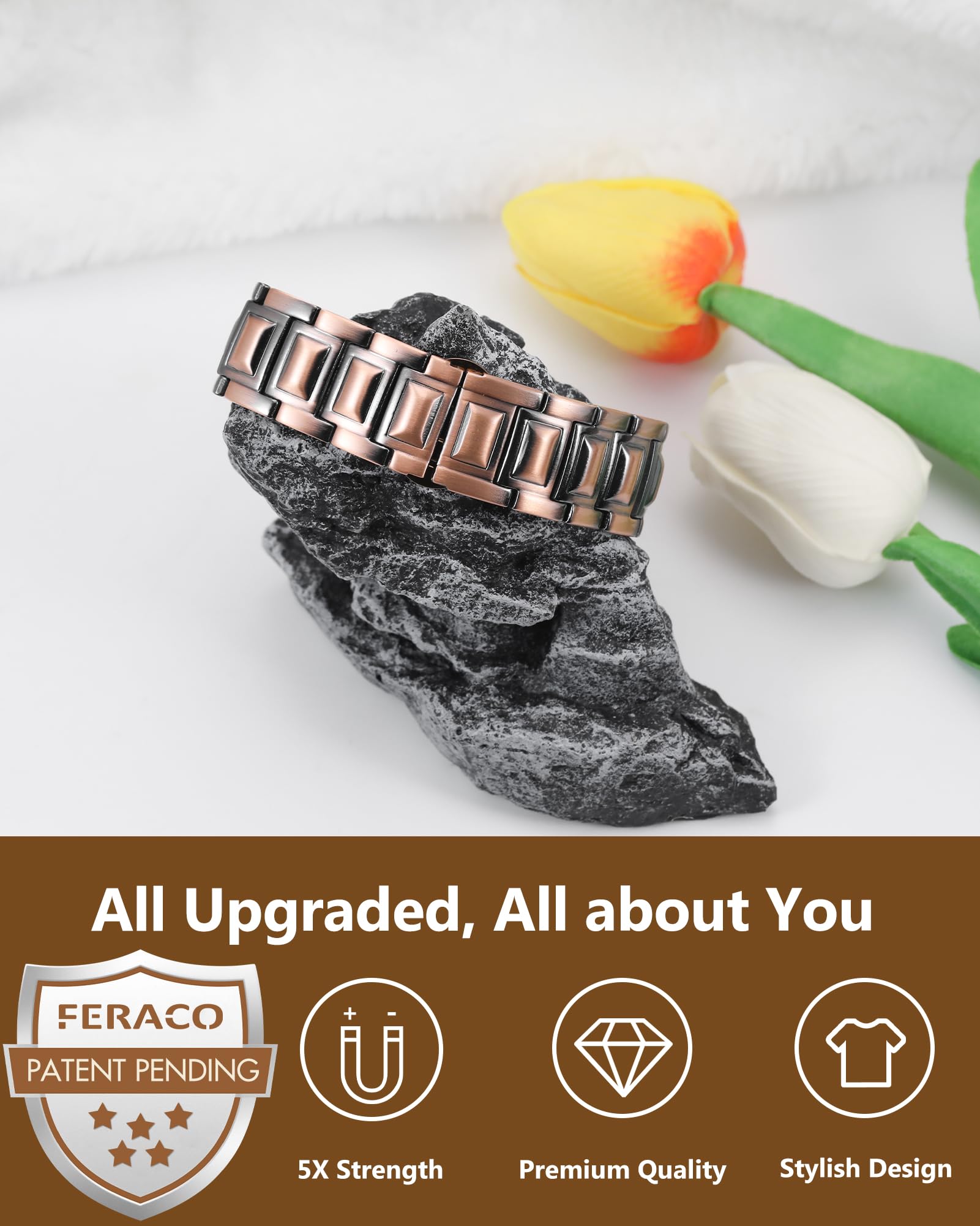 Feraco bracelet magnétique cuivre ouverte: fermeture discrète facilitant l'ajustement