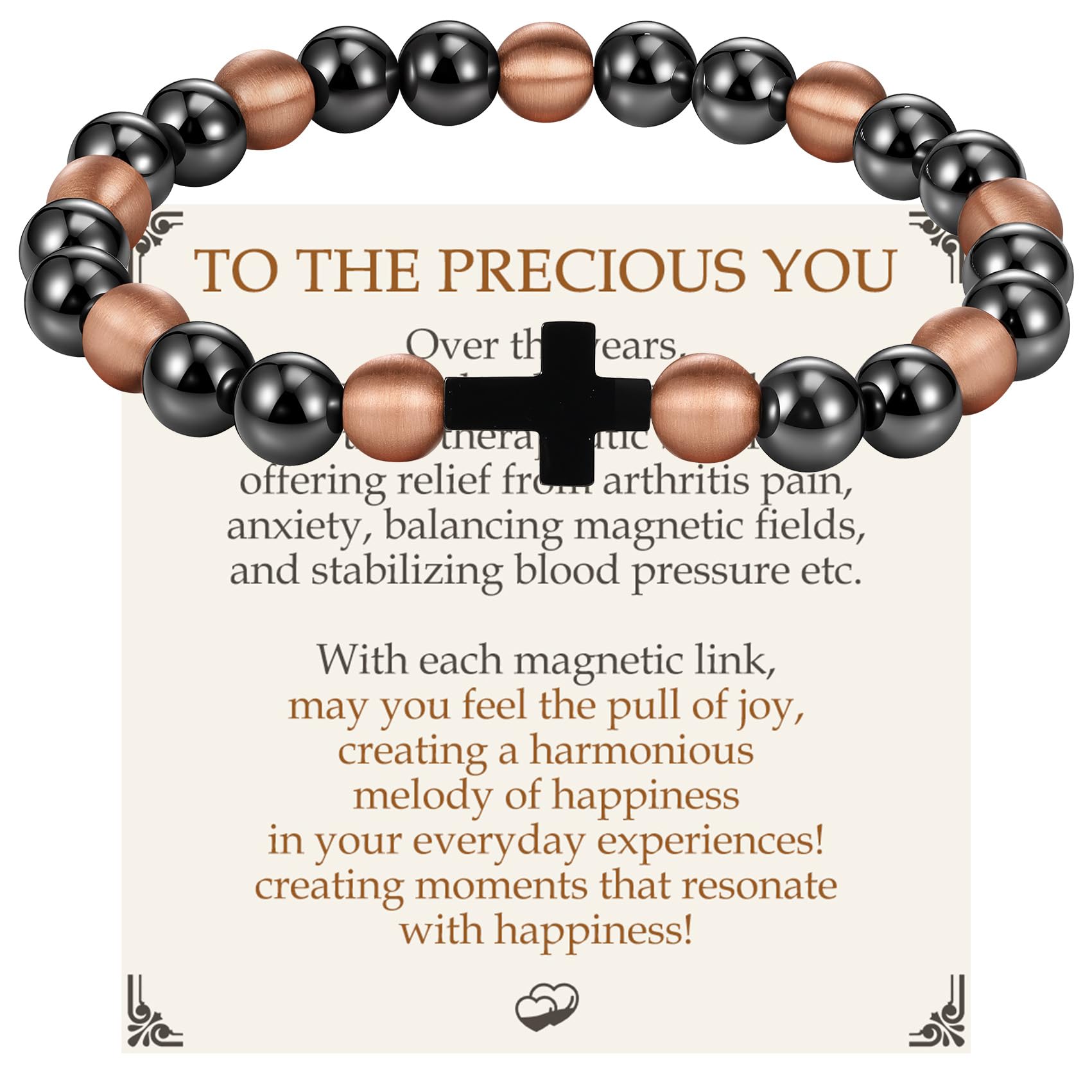 Bracelet Feraco magnétique en cuivre pur 8mm avec hematite pour allure moderne.