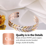 Feraco bracelet magnétique cuivre pur, gros plan sur le matériau 99,99% et hypoallergénique.