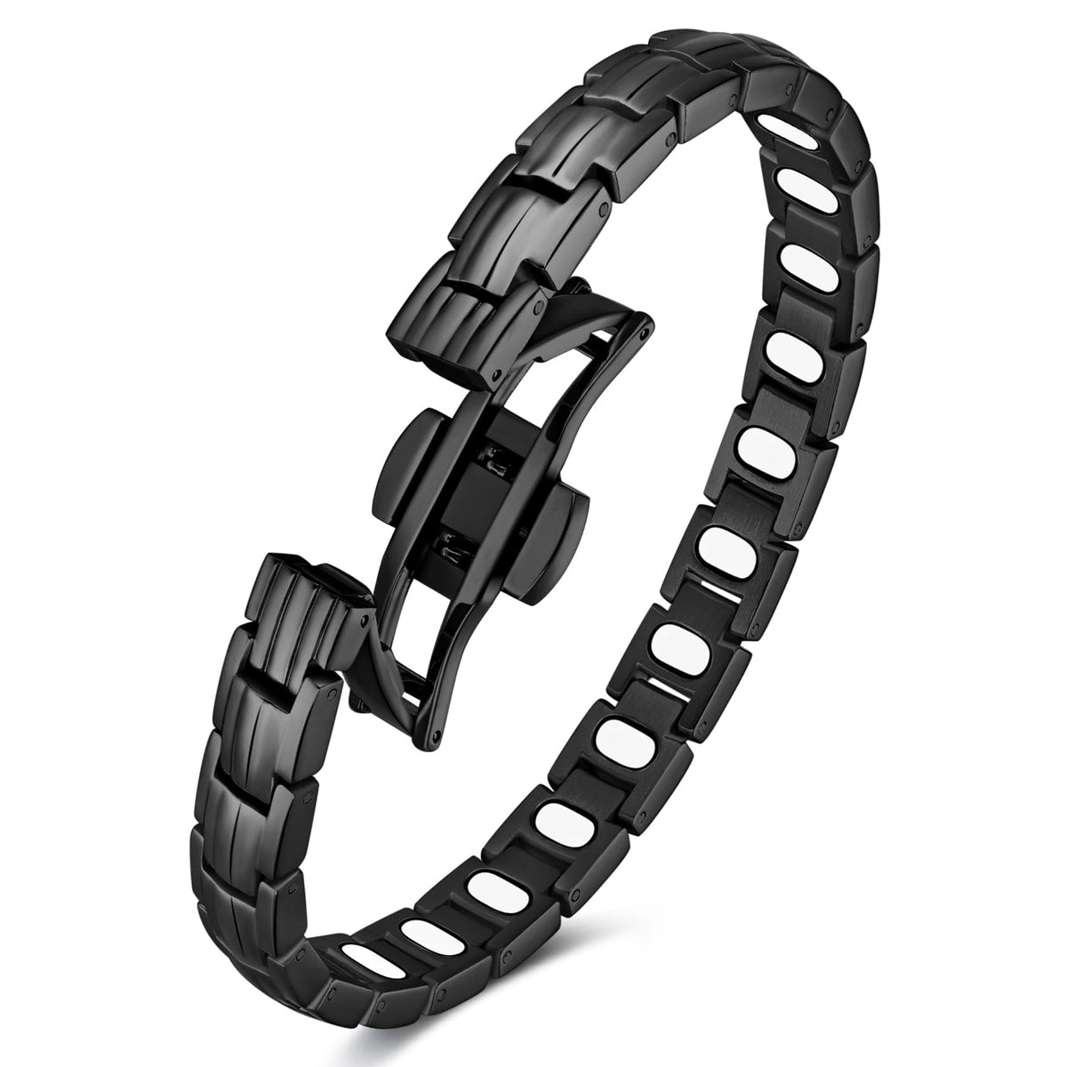 Feraco bracelet magnétique noir, aimants 5000 Gauss, usage quotidien.