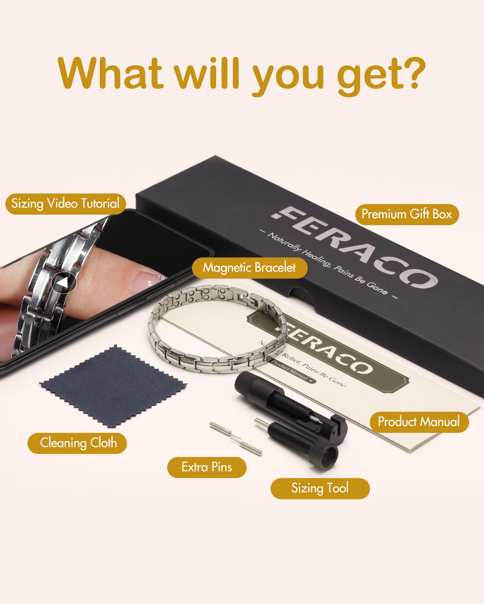 Feraco bracelet magnétique dans sa boîte cadeau luxe.