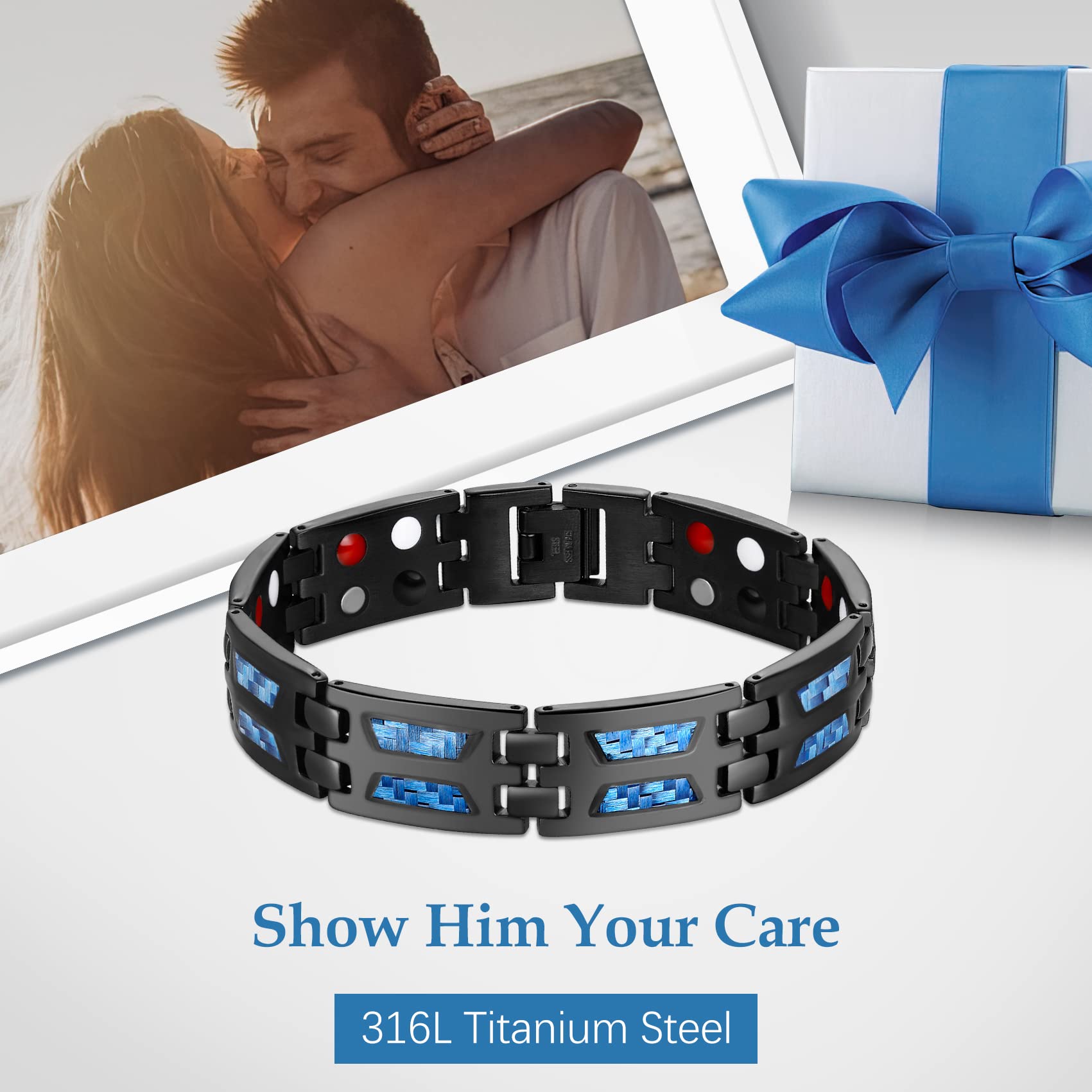 Feraco bracelet magnetique homme, acier inox 316L durable et hypoallergenique