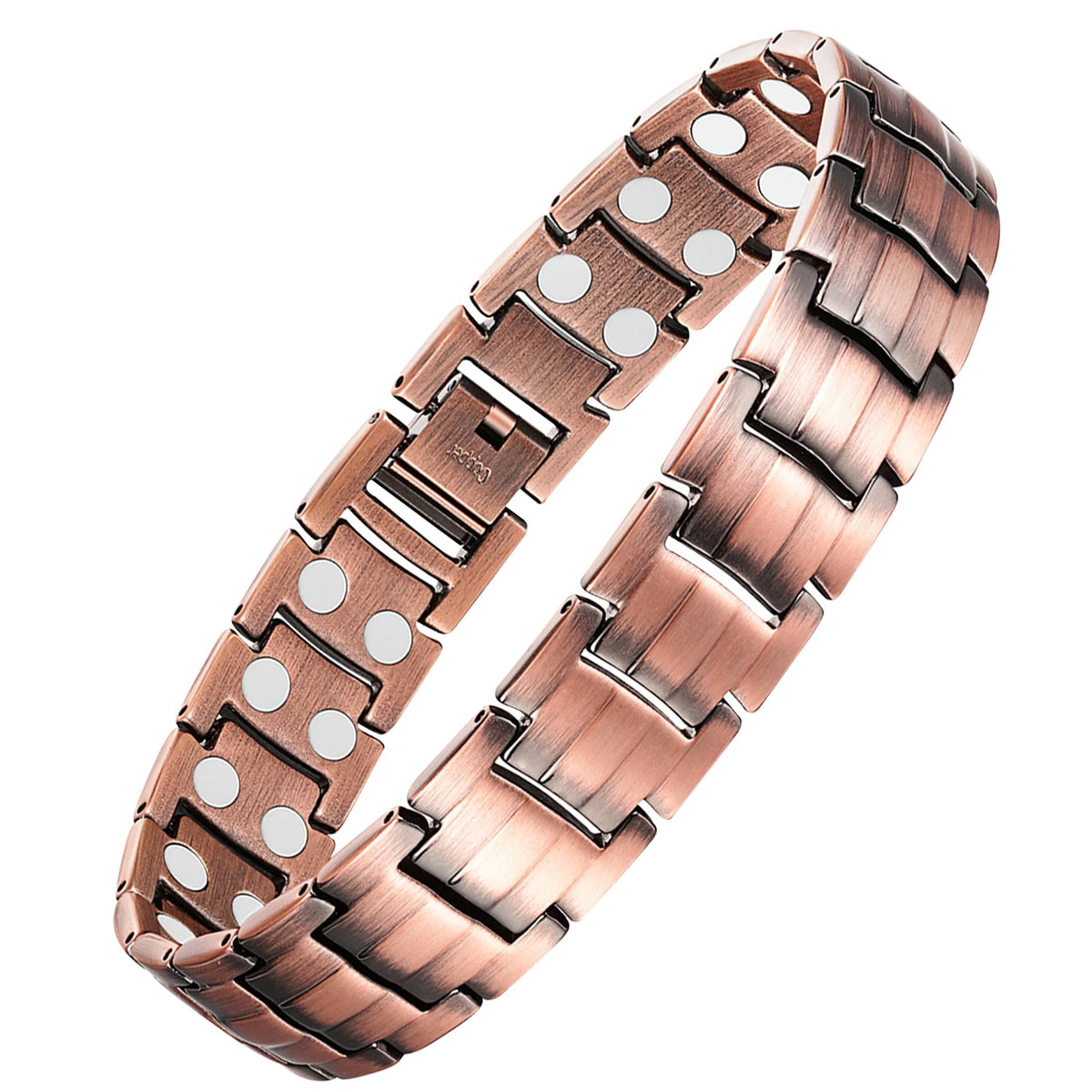 Feraco bracelet magnétique en cuivre pur porté au poignet, style élégant et durable.