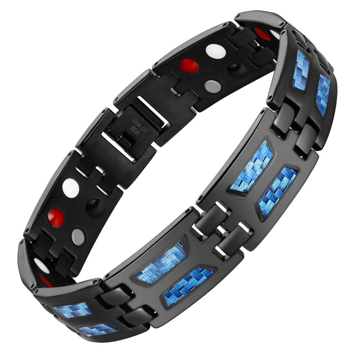 Feraco bracelet magnetique homme, design carbone bleu, allure moderne, idéal pour le bureau