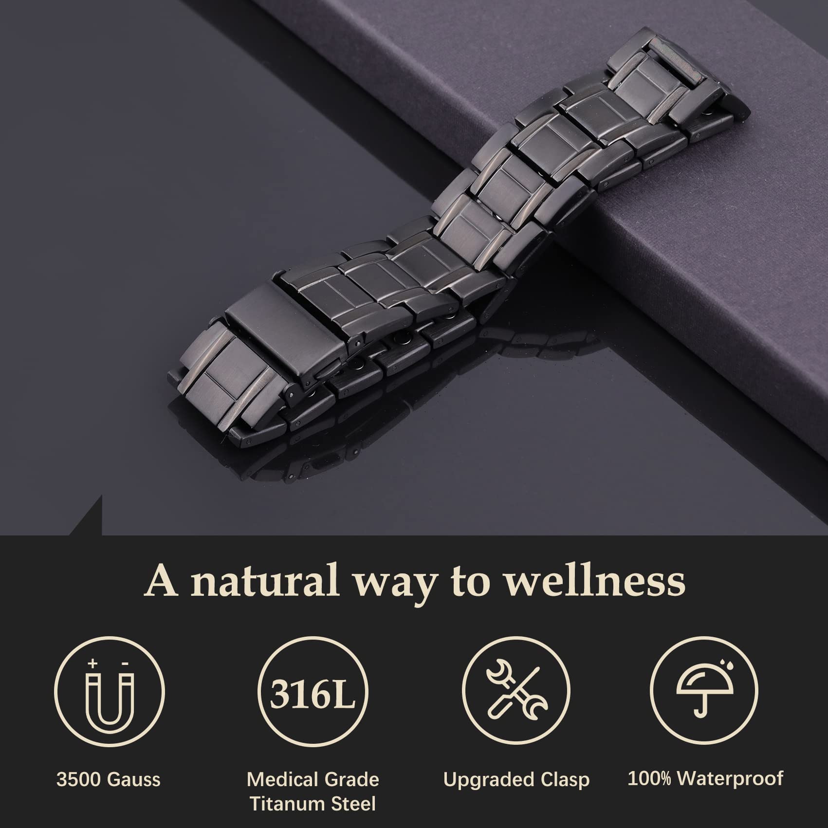 Feraco bracelet magnétique avec fermoir pliable facile à ouvrir et fermer.