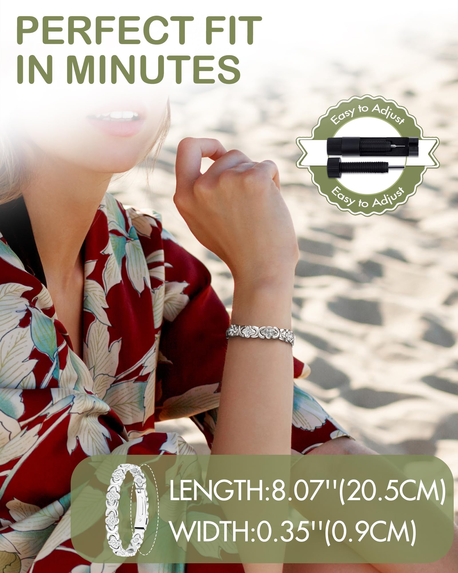Feraco bracelet magnétique avec outil de réglage, ajustement personnalisé.