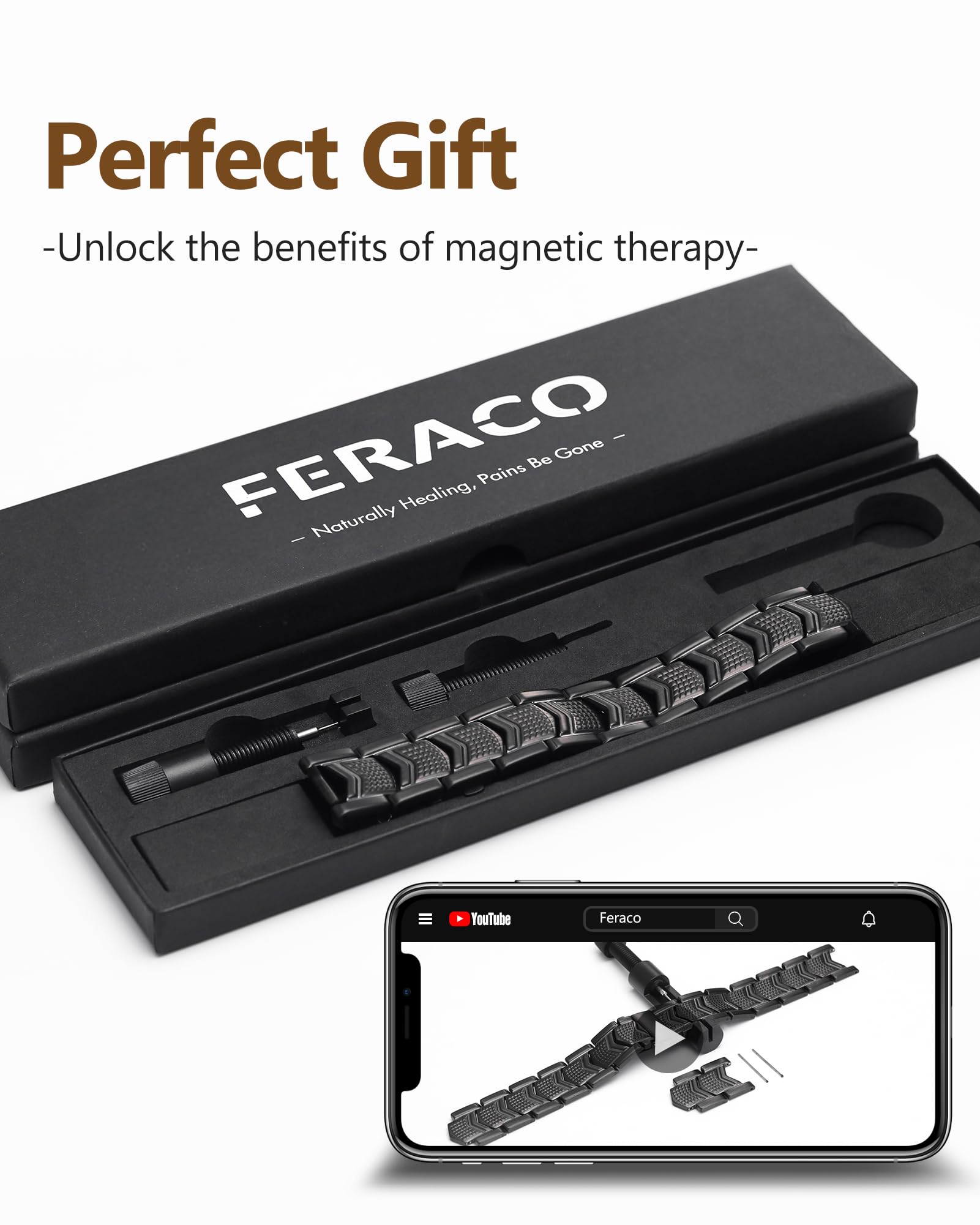 Feraco bracelet magnetique poignet confortable, léger et agréable à porter.