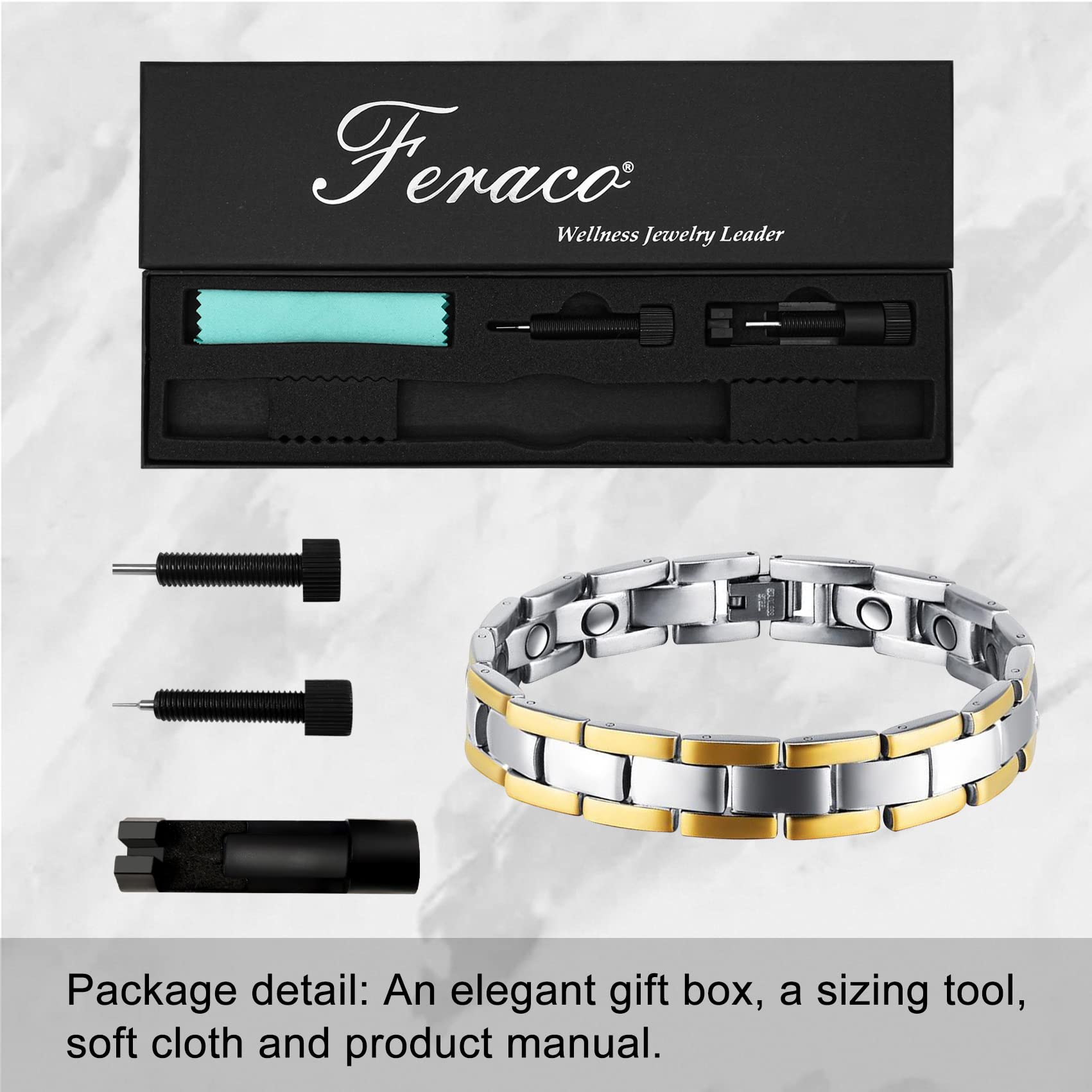 Feraco bracelet magnétique porté au poignet, look discret et tendance au quotidien.
