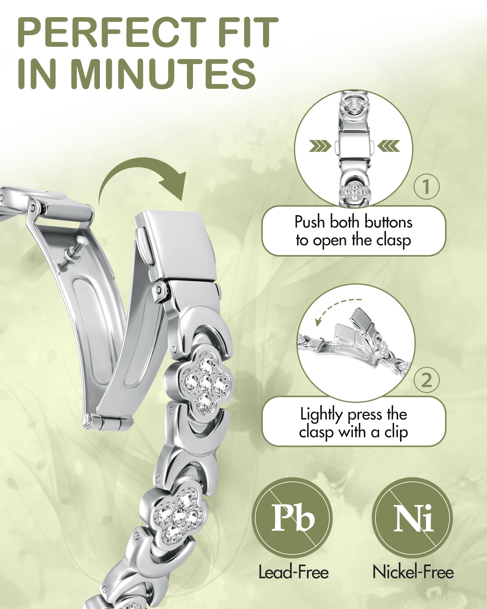 Feraco bracelet magnétique Quatre-feuilles Infini avec zirconia scintillant.