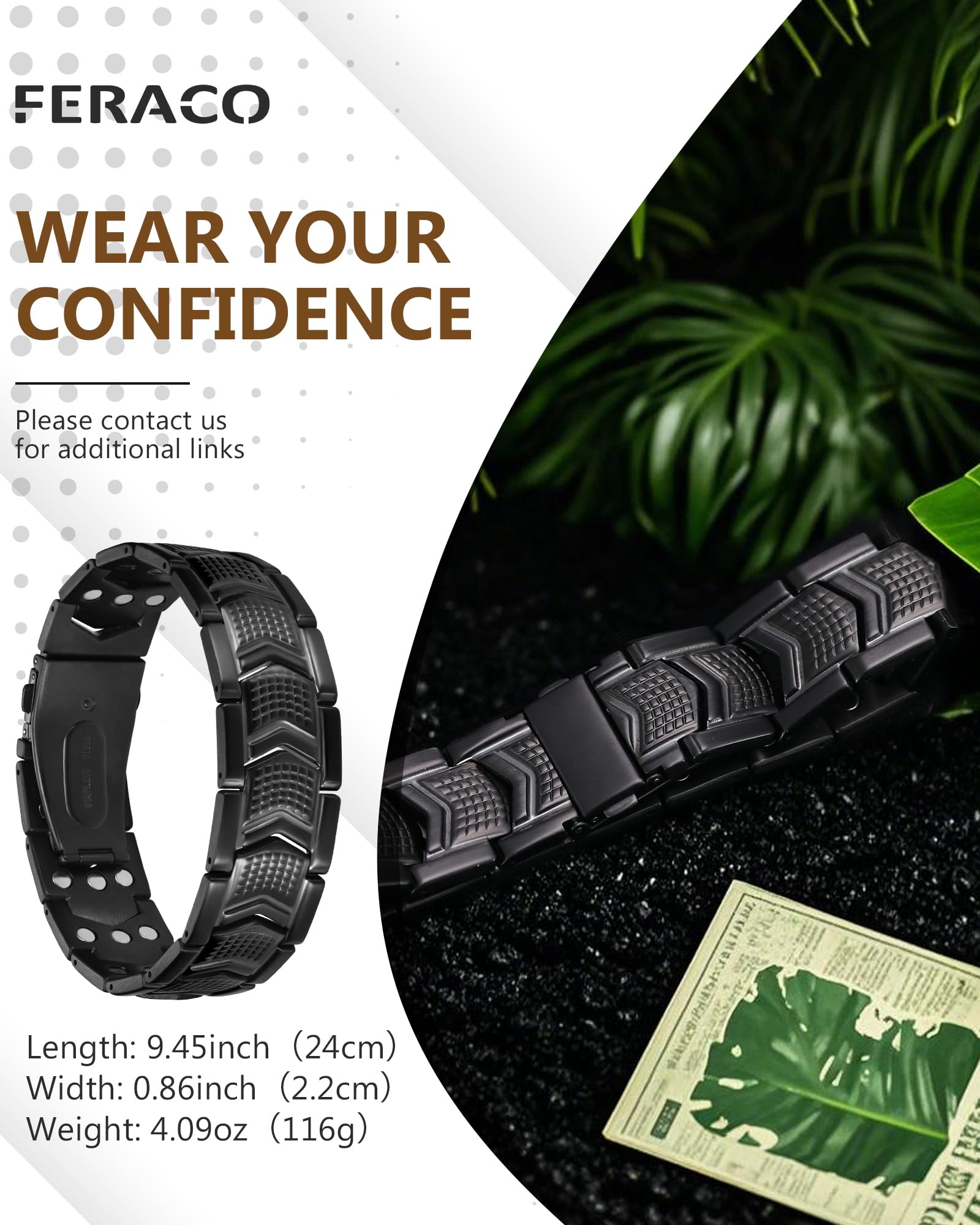 Feraco bracelet magnetique usage quotidien, durable et étanche.