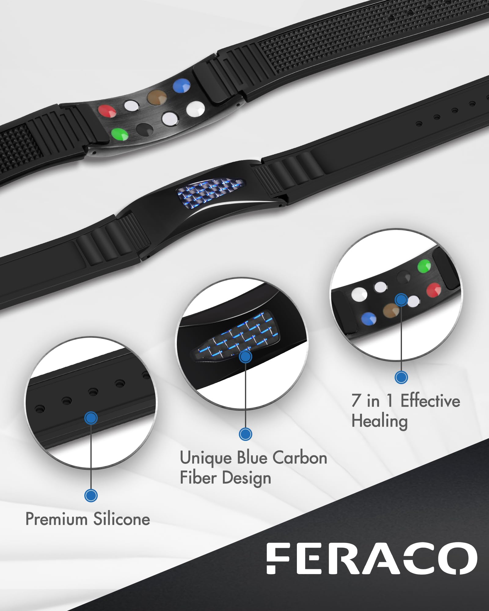 Feraco bracelet silicone design carbone bleu, élégant et polyvalent.