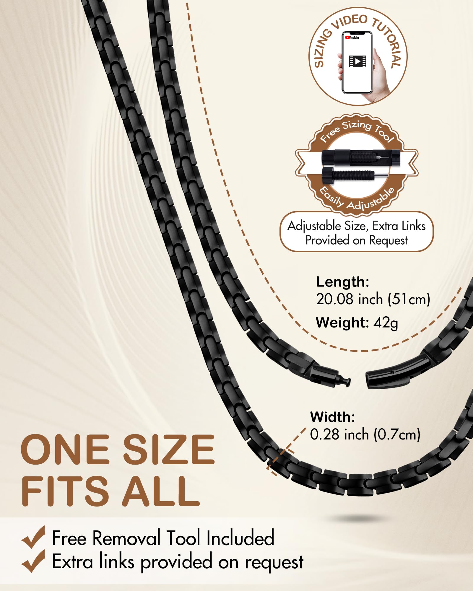 Feraco collier magnétique en acier 316L, hypoallergénique et durable.