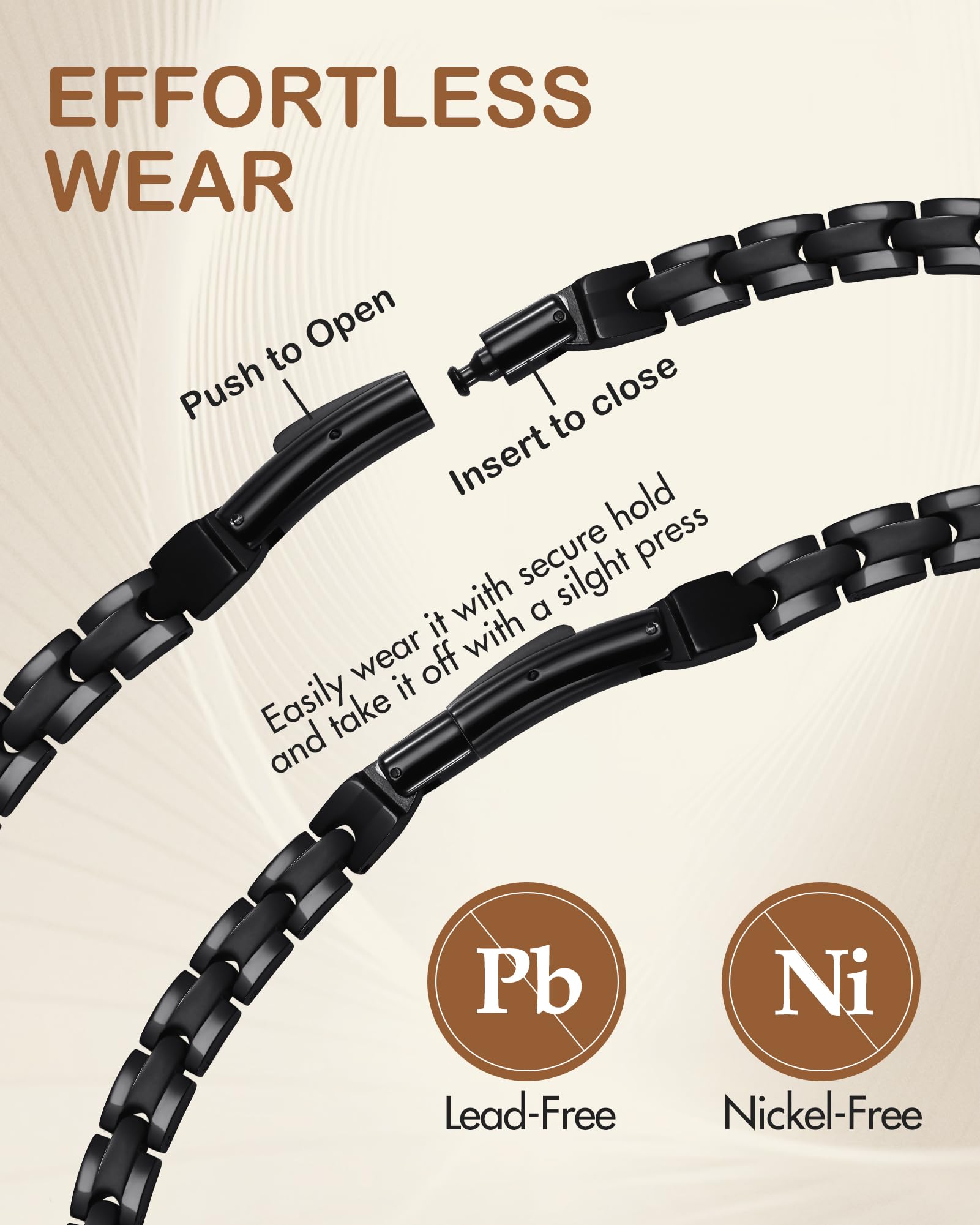 Feraco collier magnétique, boucle améliorée pour enfiler sans effort.