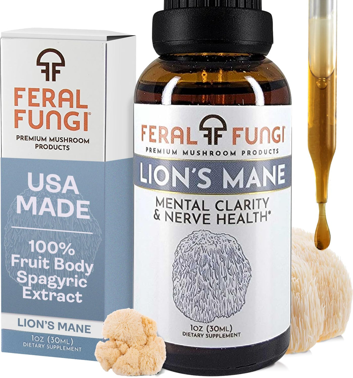 Extrait Crinière de Lion Feral Fungi en bouteille – usage quotidien et pur