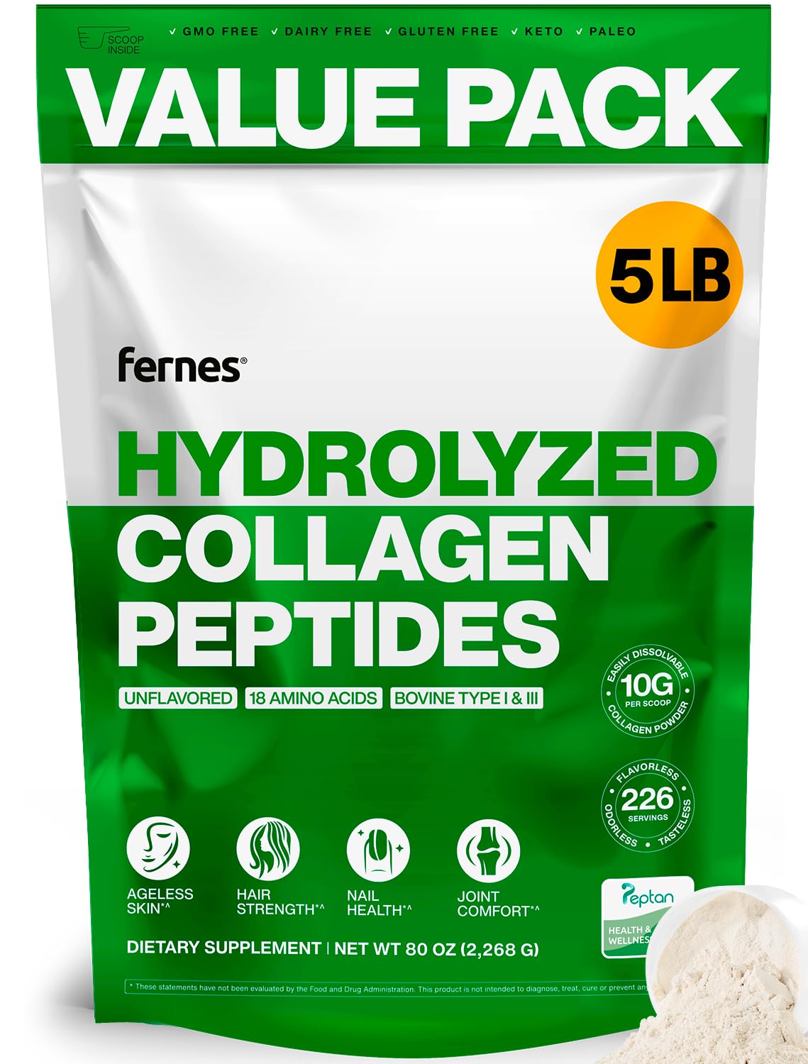 Fernes Collagen poudre 5lb dans sa boîte, prêt à l'emploi pour la routine matinale.