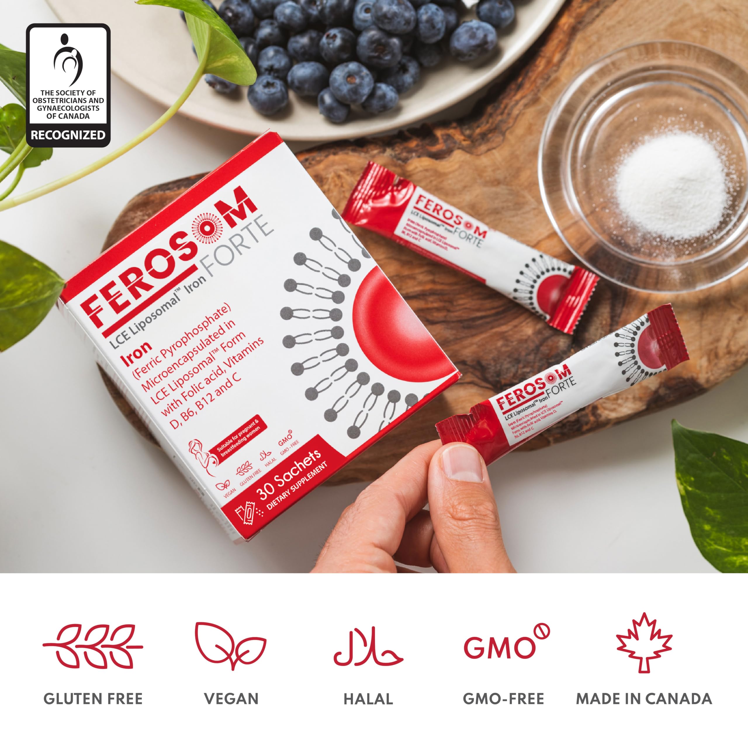 Étiquette Ferosom Forte vegan sans gluten et sans GMO