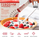 Ferosom Forte versement dans un verre, mélange fruité