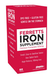 Tablettes Ferretts 106 mg visibles dans la bouteille, soutien potentiel d’énergie quotidien.