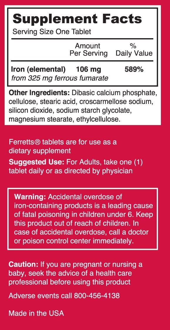 Ferretts tablettes 325 mg comprimés format pratique à avaler.