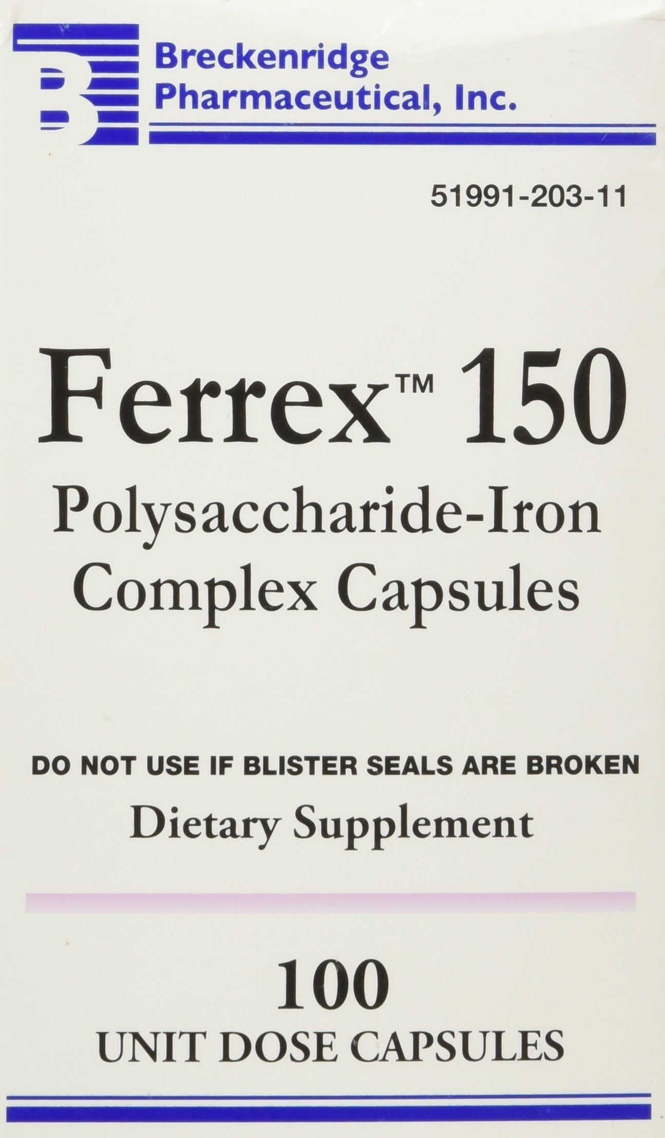 Ferrex-150 capsules dans la boîte, pratique pour une routine quotidienne.