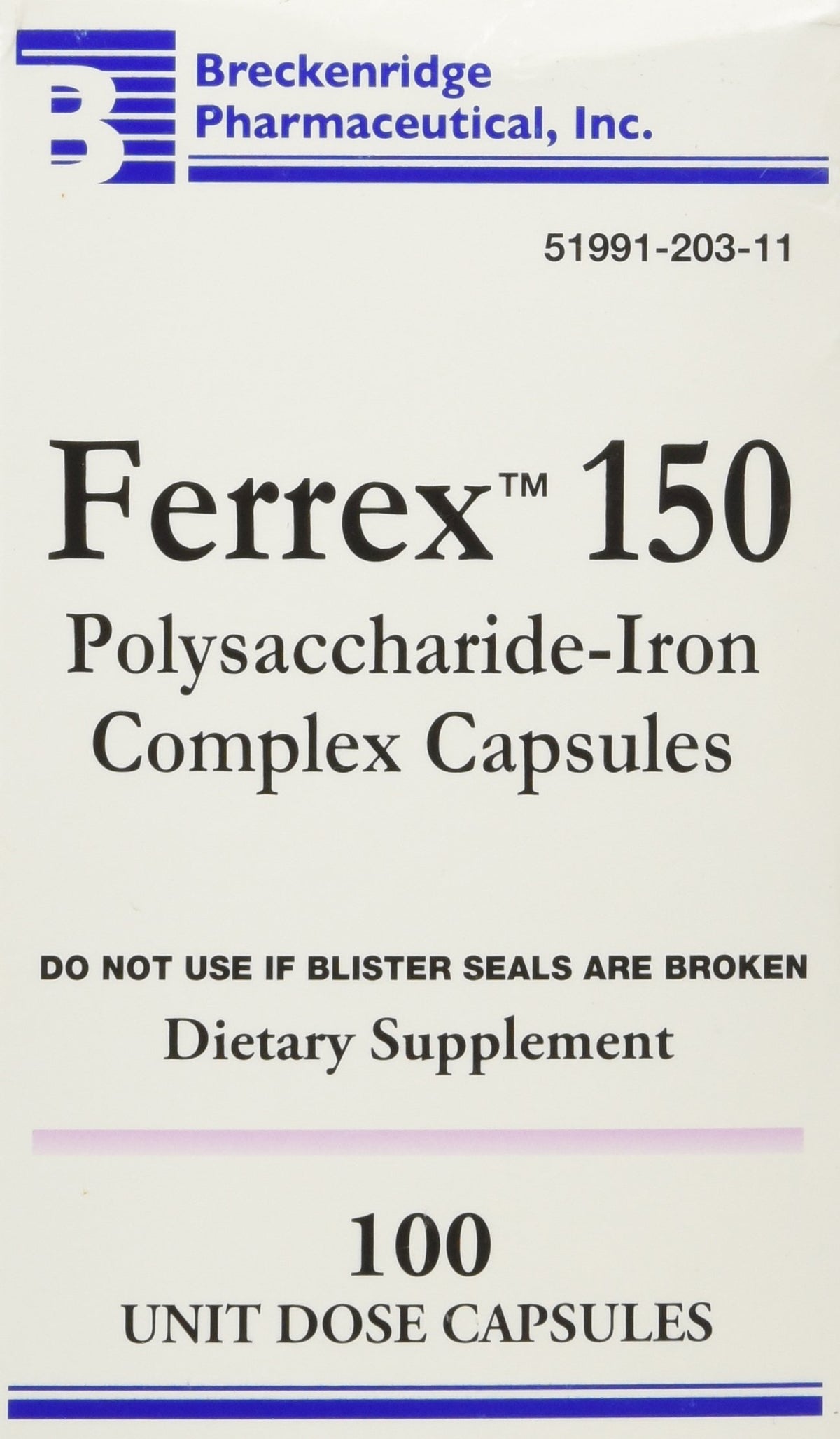 Ferrex-150 capsules dans la boîte, pratique pour une routine quotidienne.