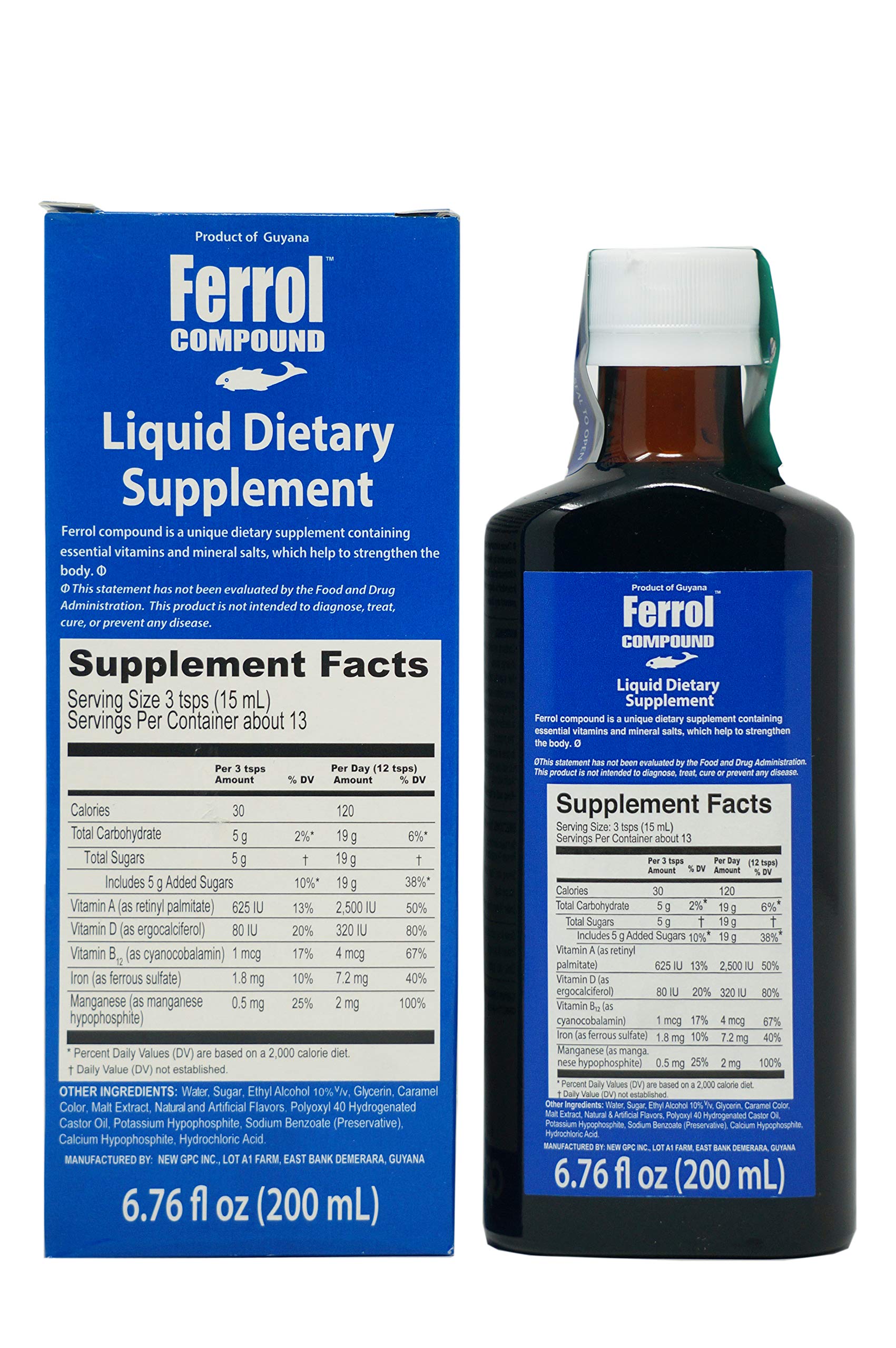 Ferrol bouteille vue, dosage facile pour l'apport en fer.
