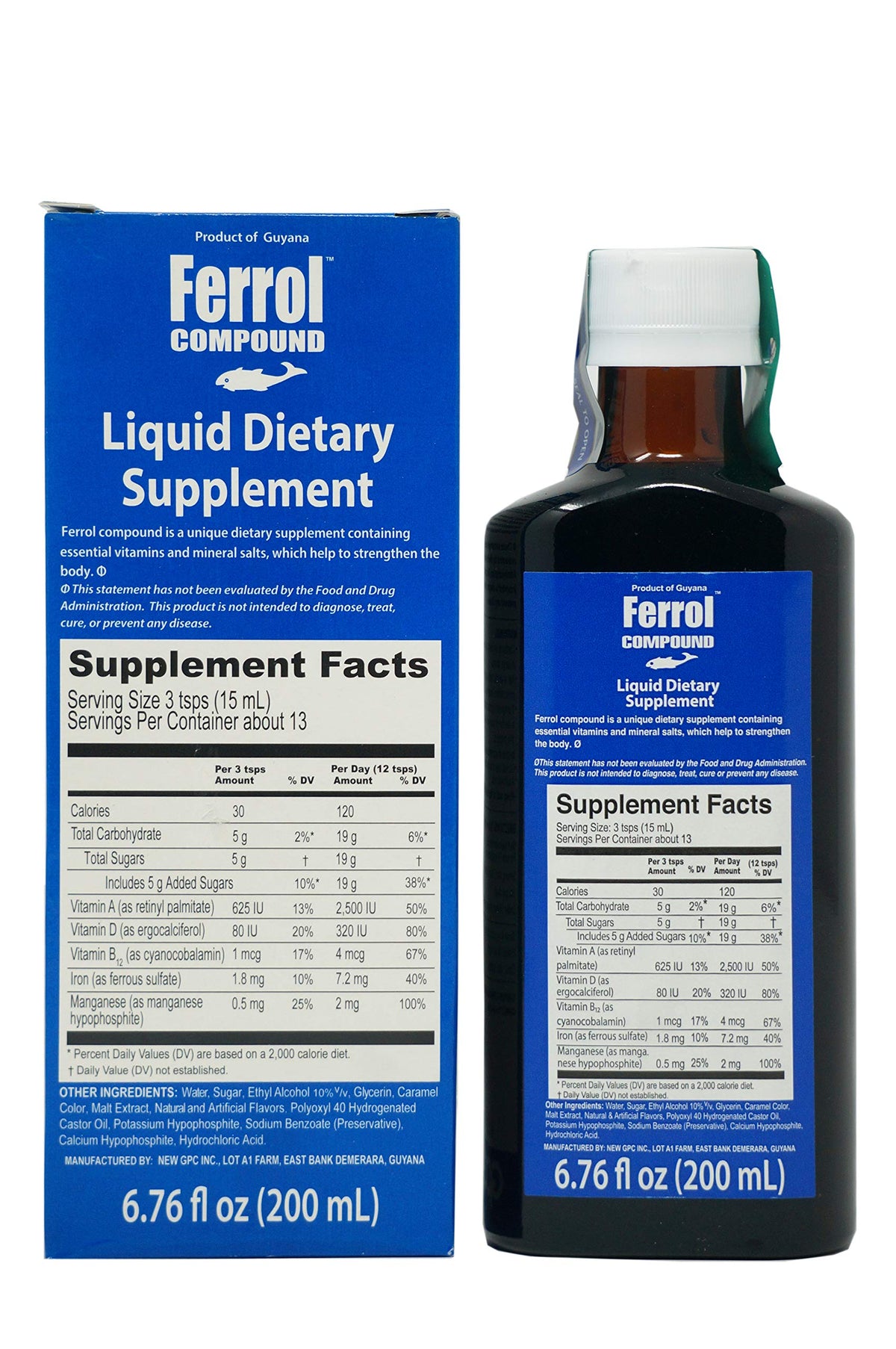 Ferrol bouteille vue, dosage facile pour l'apport en fer.