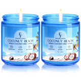 Bougie Coconut Beach FF FragFlowing dans un bocal bleu, parfum tropical.