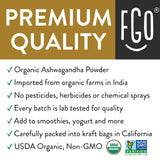 Poudre d'ashwagandha FGO – arôme terreux pour chocolat chaud.