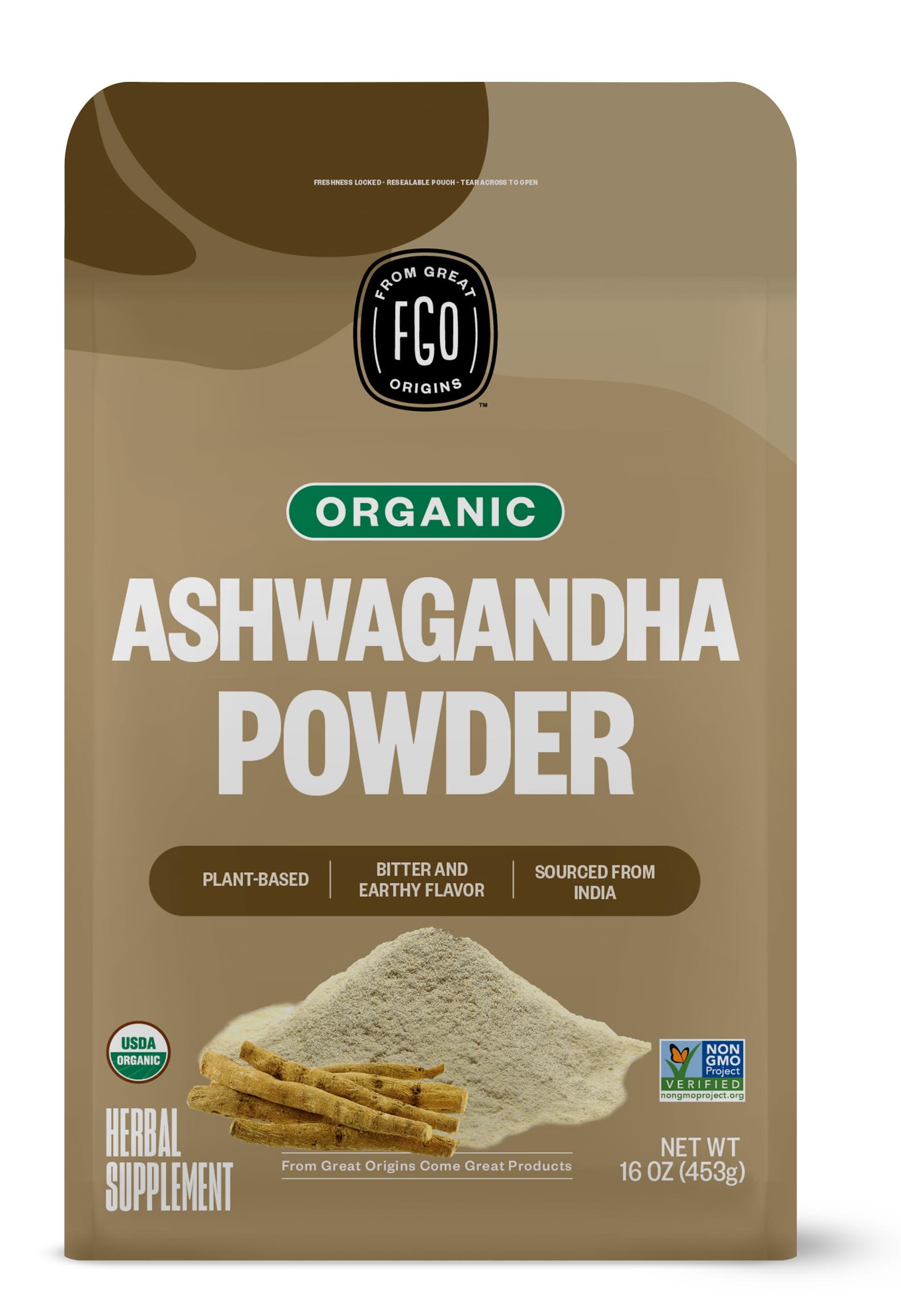 Poudre FGO d'ashwagandha racine 16oz – énergie naturelle.