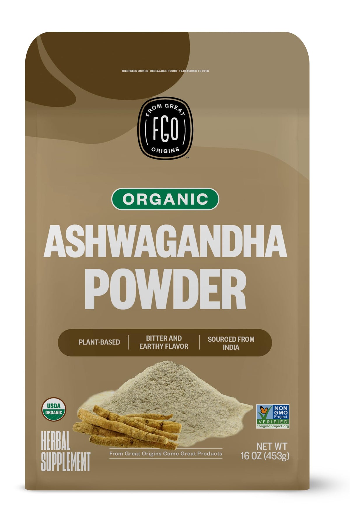 Poudre FGO d'ashwagandha racine 16oz – énergie naturelle.