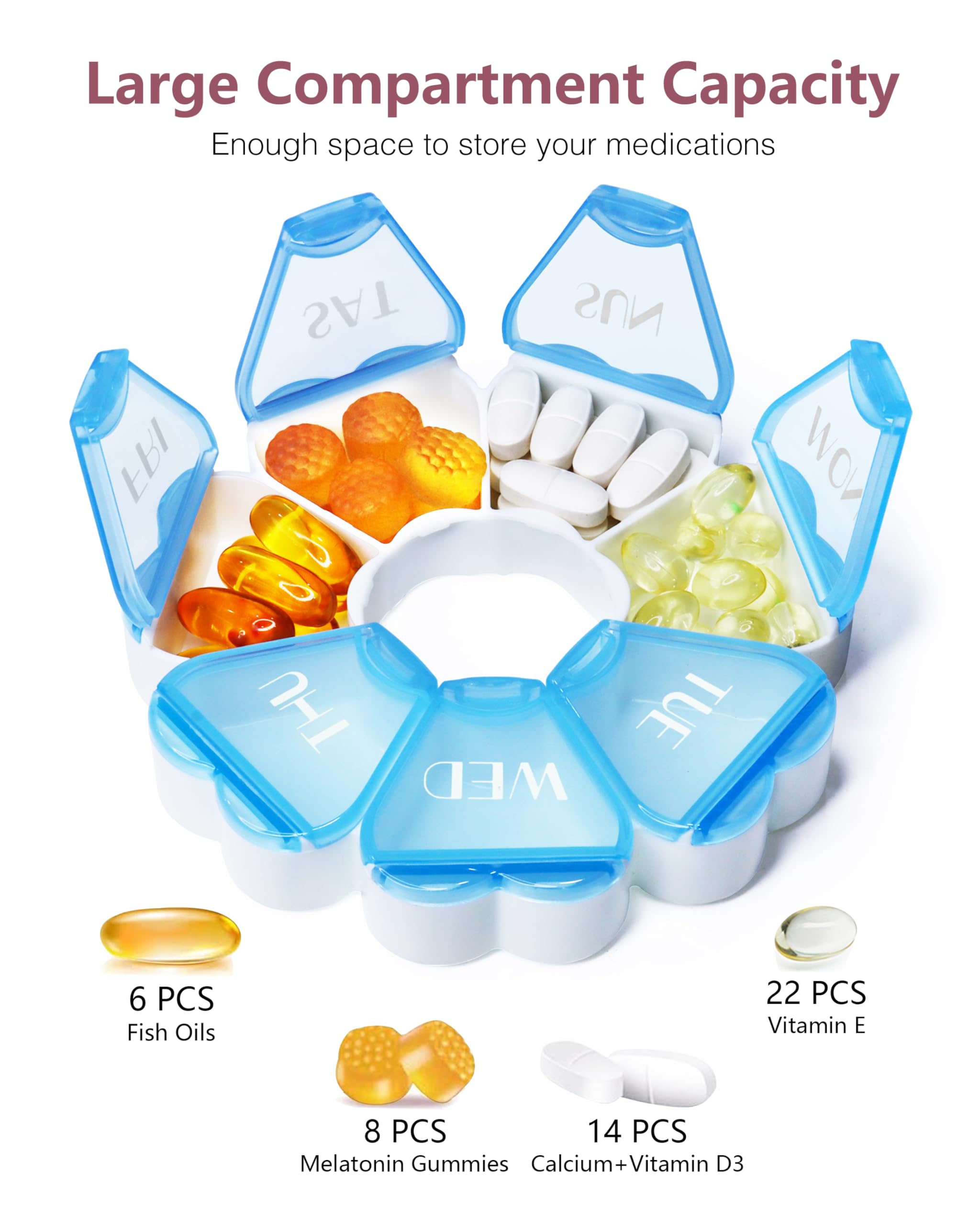 FHORAIN porte-pilules bleu sans BPA, plastique PP alimentaire.