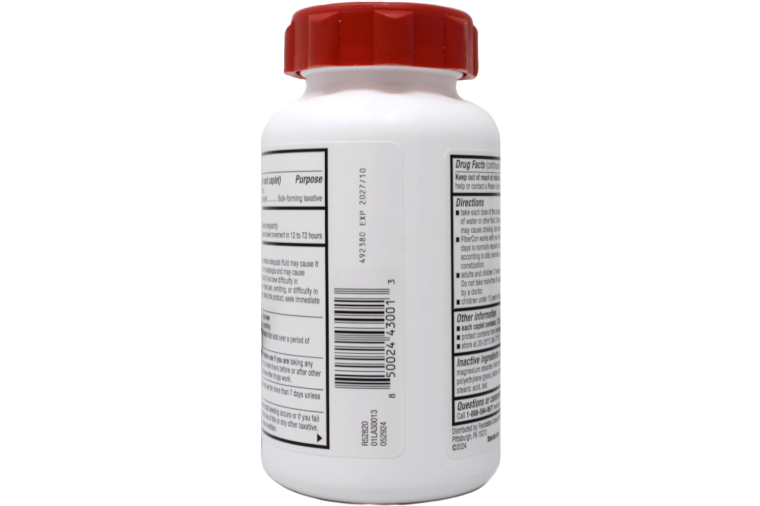 FiberCon caplets et eau, format simple pour ingestion rapide.