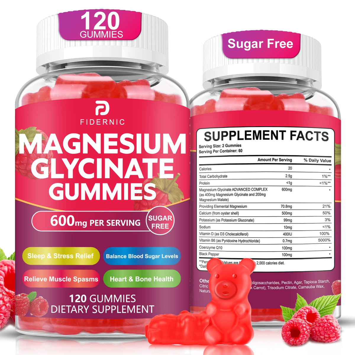Gommes FIDERNIC Magnesium 600 mg – bouteille prête à consommer pour un soutien quotidien