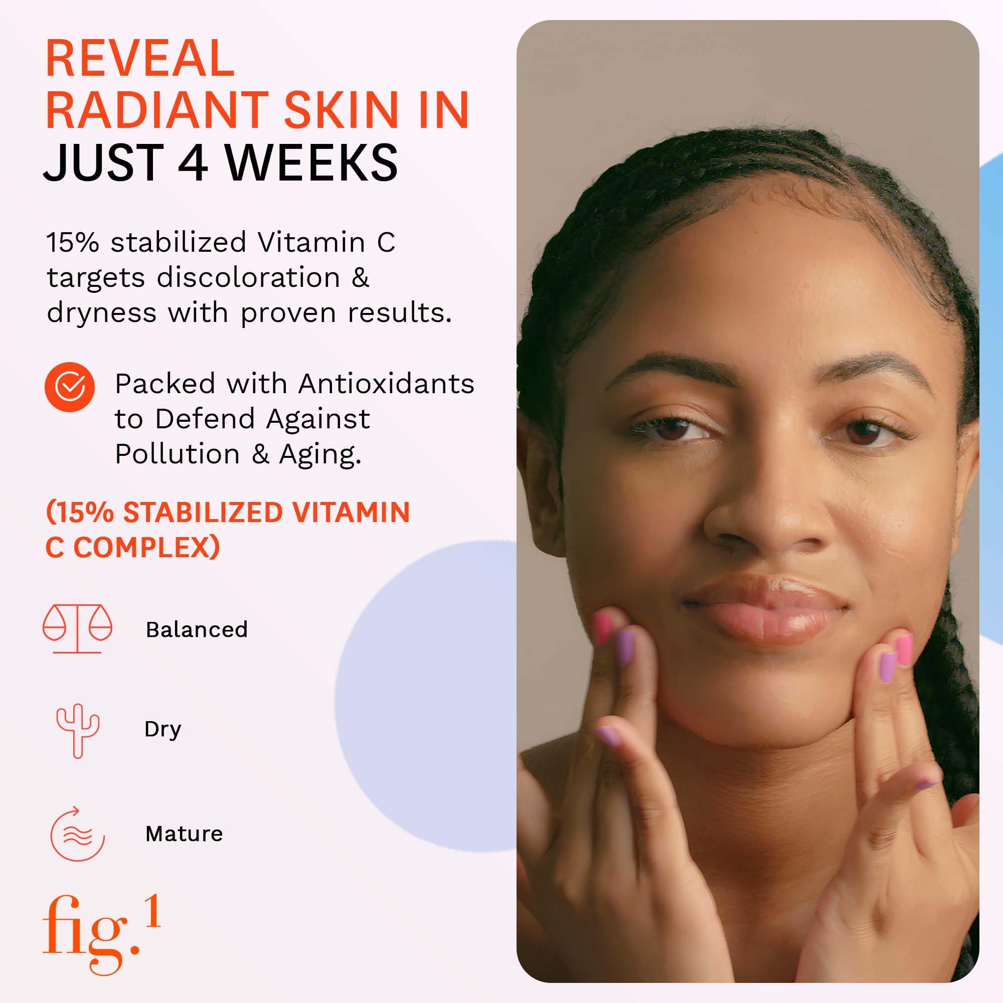 Fig.1 Sérum vitamine C 15% – amélioration clarté peau et teint lumineux.