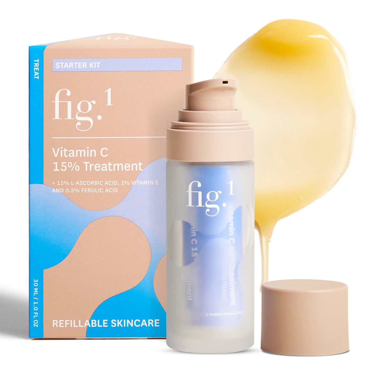 Fig.1 sérum vitamine C 15% dans bouteille-pompe, hydratation efficace pour le visage