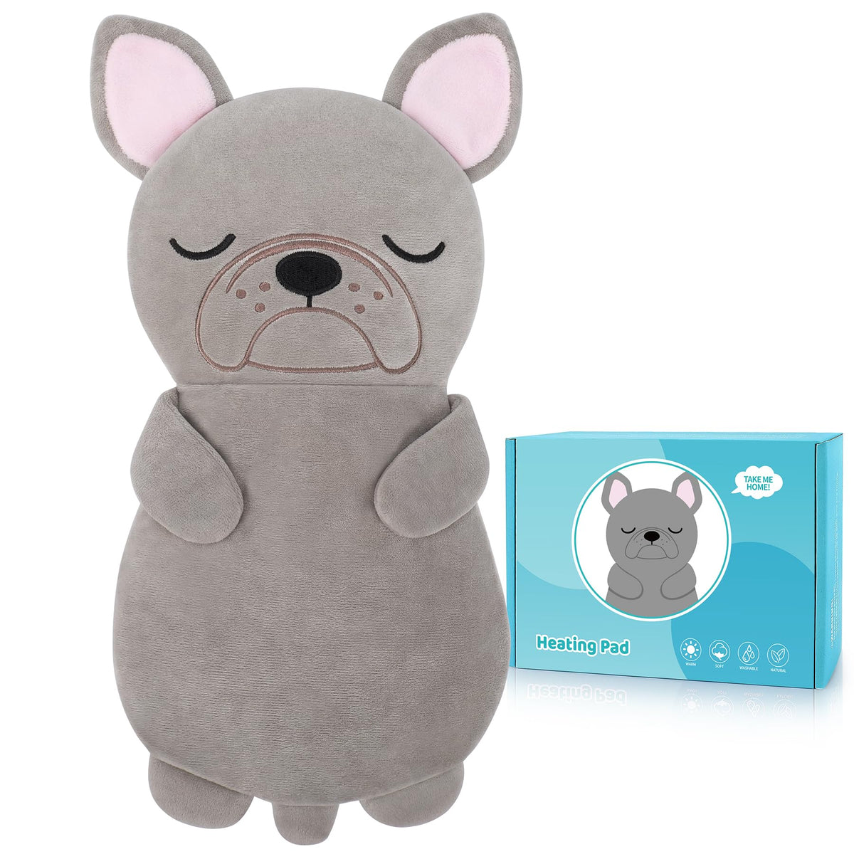 Peluche Bulldog Fighting to Achieve, coussin chauffant doux et réconfortant.