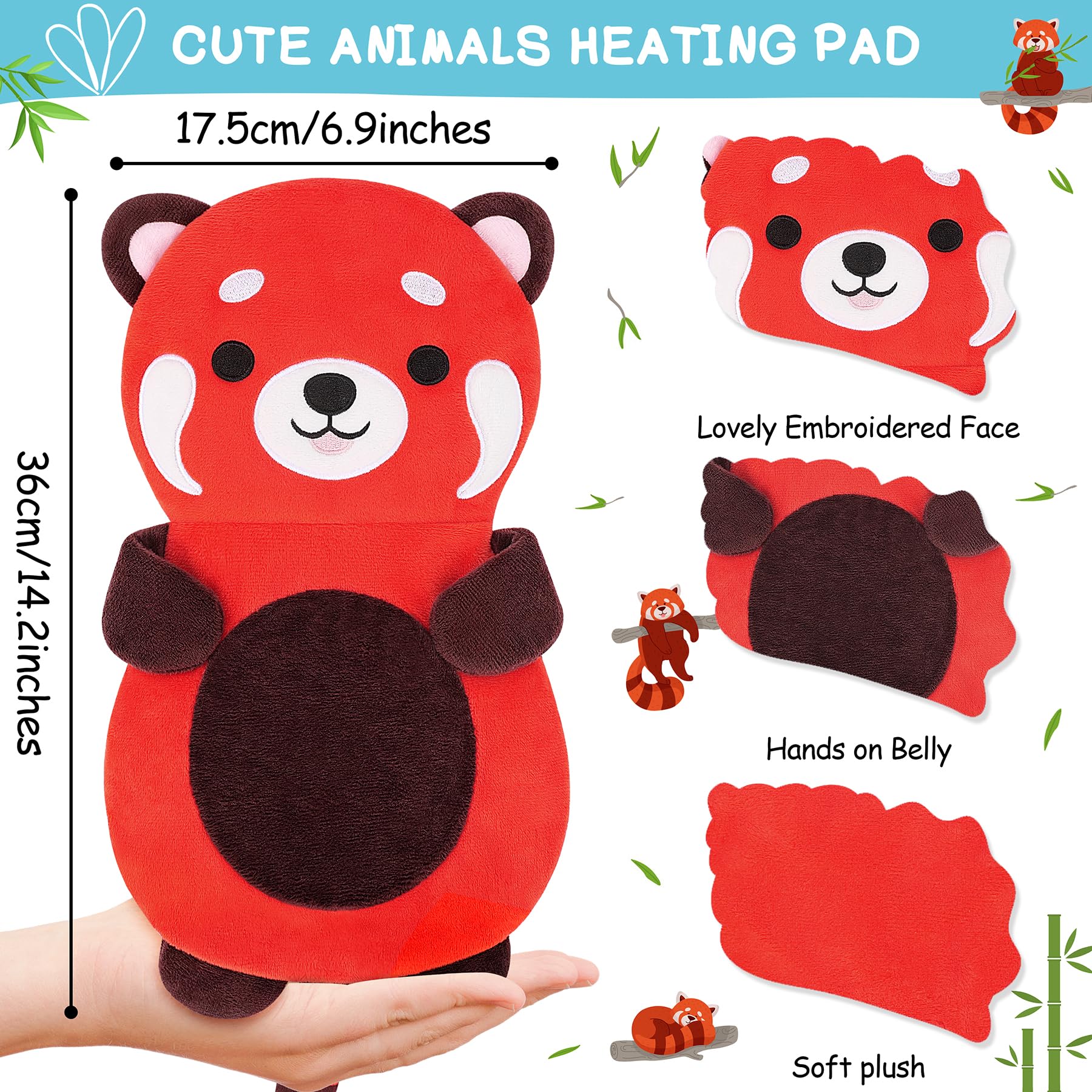 Panda rouge chauffé au micro-ondes, chaleur rapide pour le confort.