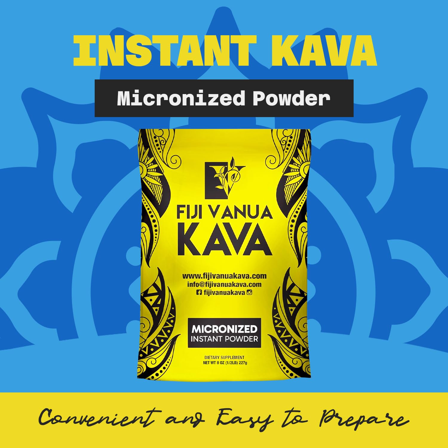 Fiji Vanua Kava poudre micronisée filtrée, texture lisse et sans grumeaux.