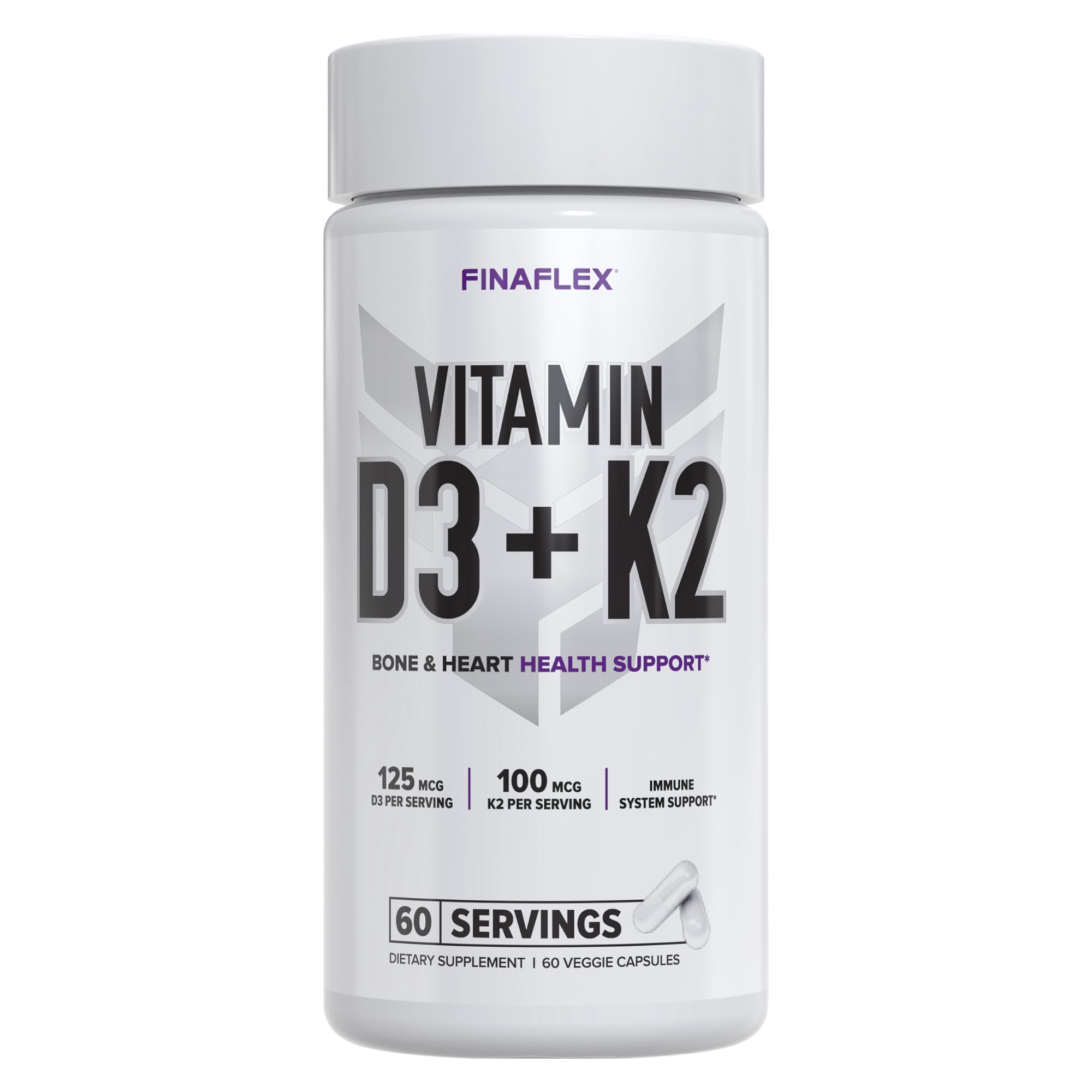 FINAFLEX Vitamine D3 K2 - Bouteille sur table, soutien potentiel des os et immunité.