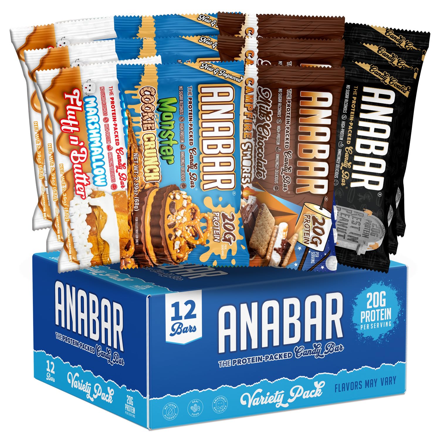 Barre Anabar S'mores, emballage attrayant, goût gourmand et protéiné.