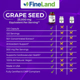 FineLand Extrait pépins raisin – bouteille arrière, fabrication sans OGM et vegan.