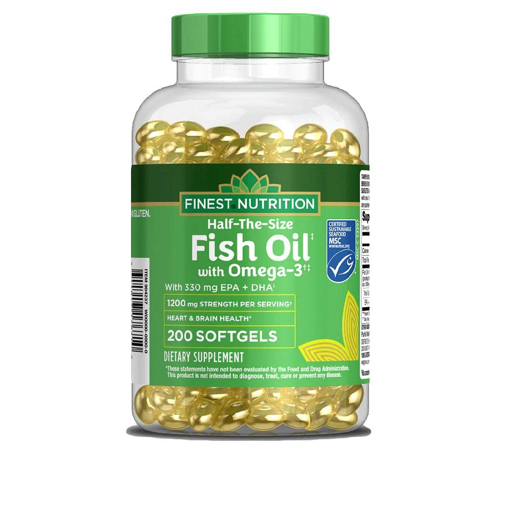 Finest Nutrition demi-taille huile de poisson, capsules molles faciles à avaler pour l'apport oméga.