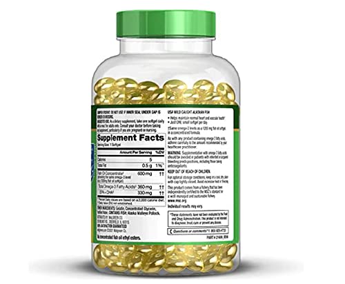 Capsules Finest Nutrition demi-taille huile-poisson 1200 mg, faciles à avaler pour un apport quotidien.